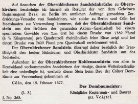 Attest des Dombaumeisters zu Obernkirchener Sandstein®